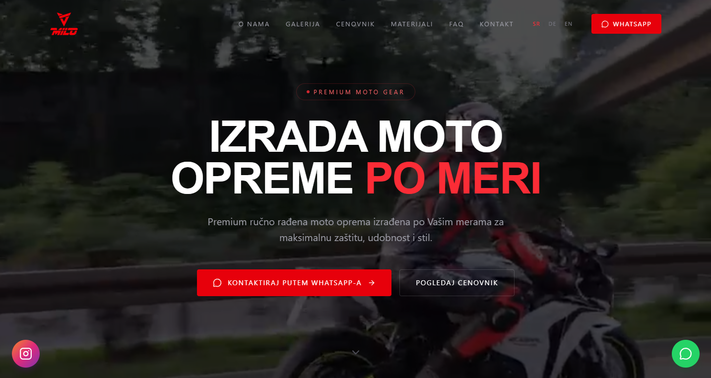 MiloMoto Gear website preview